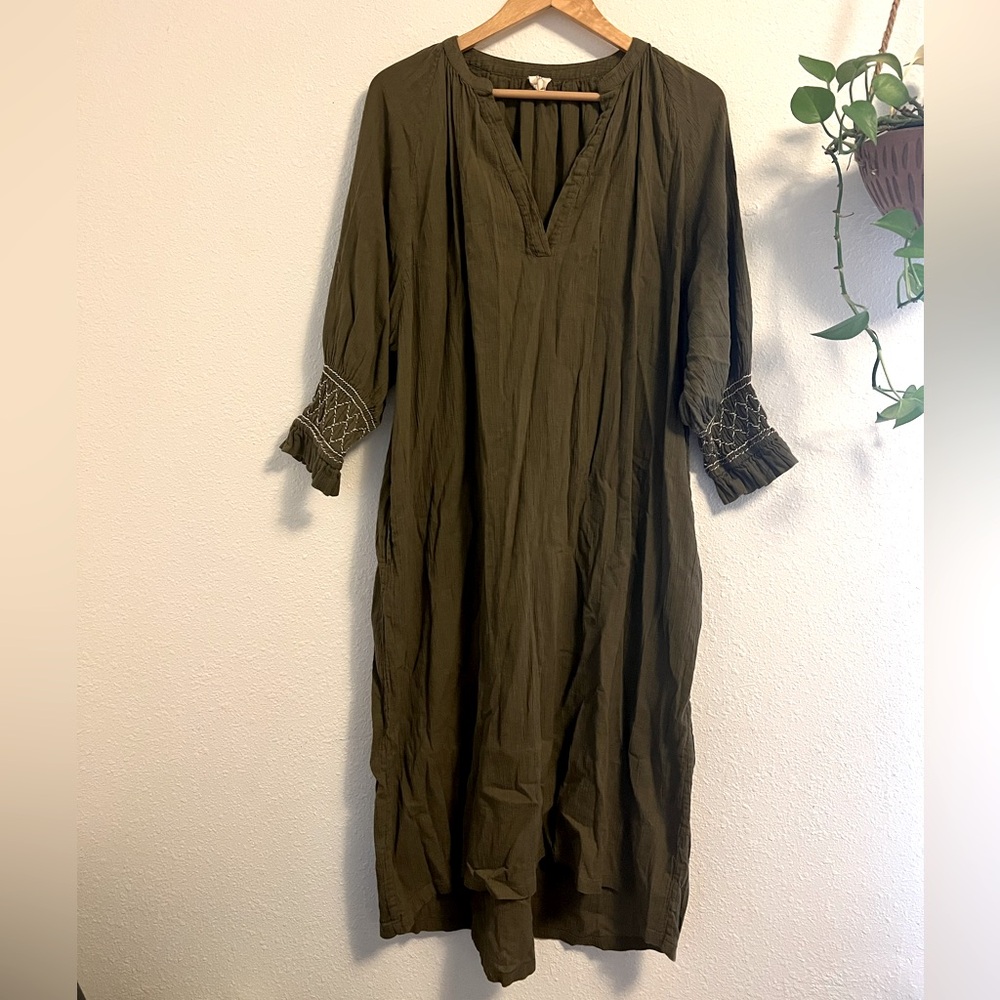 INDIGO brand second hand gauze dress w embroidered detail M/L